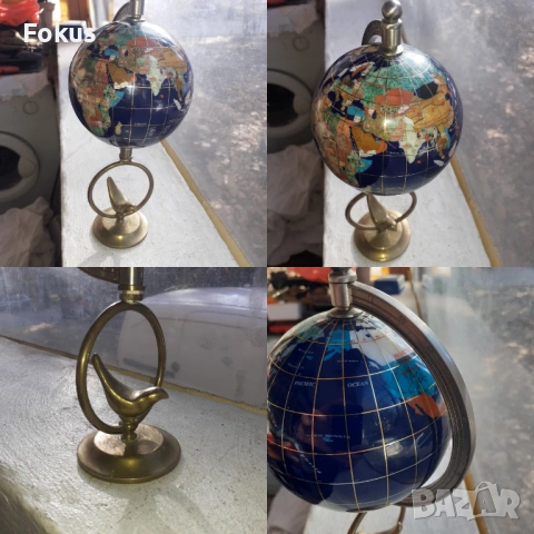 Глобус с инкрустирани полускъпоценни камъни лапис седеф др., снимка 7 - Антикварни и старинни предмети - 53353875