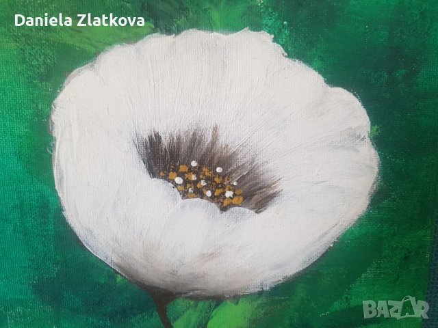 Акрилна картина Бели цветя, снимка 2 - Картини - 39394508