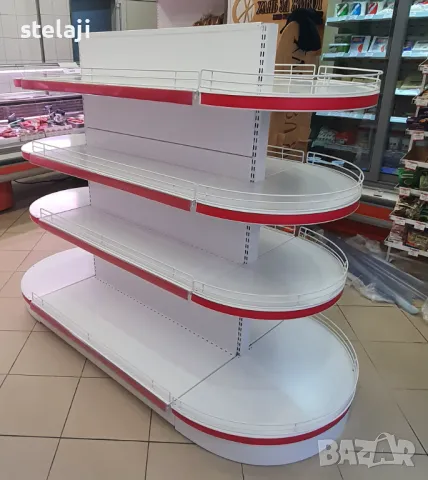 Заоблен островен стелаж за хранителни стоки, аптека, книжарница, зоомагазин, детски магазин и др, снимка 6 - Оборудване за магазин - 46587298