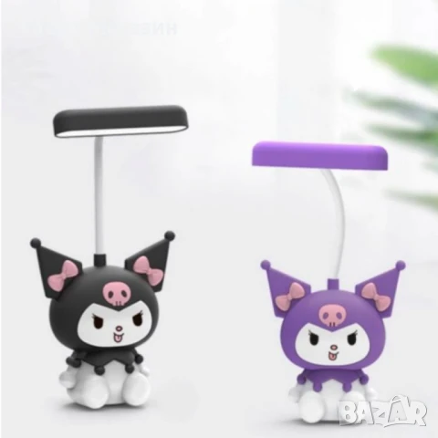 Акумулаторна LED нощна лампа Kuromi / My Melody с USB – Лилава / Черна | 22 см