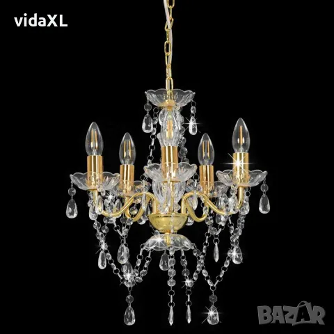 vidaXL Полилей с кристали, златист, кръгъл, 5 х Е14, снимка 2 - Полилеи - 56146463