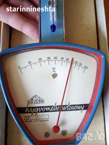 Стар метален уред - термометър и хигрометър - WSZ KRAKOW - Made in , снимка 3 - Антикварни и старинни предмети - 50139835