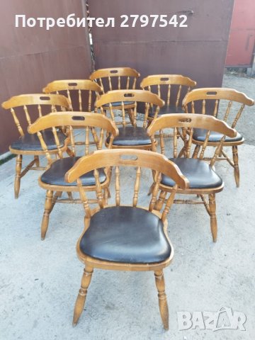 Дървени столове с естествена кожа , снимка 1 - Столове - 44307753