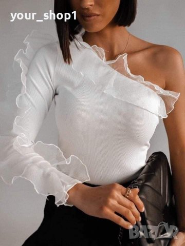 дамска елегантна блуза рипс с тюл в бяло