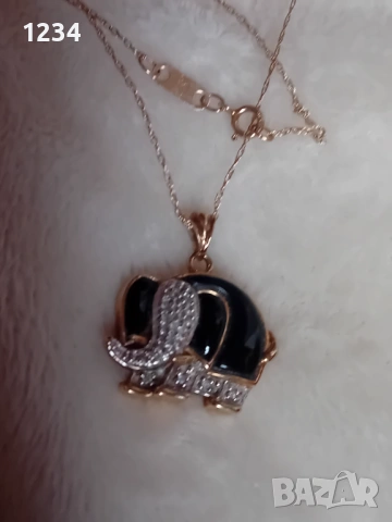 Винтидж с диаманти и оникс  фирмено златно колие слонче ръчно изработено , снимка 2 - Колиета, медальони, синджири - 53451939