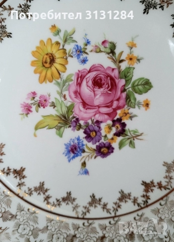 Haas&Czjzek барокова позлатена чиния Чехословакия, снимка 4 - Антикварни и старинни предмети - 52511616