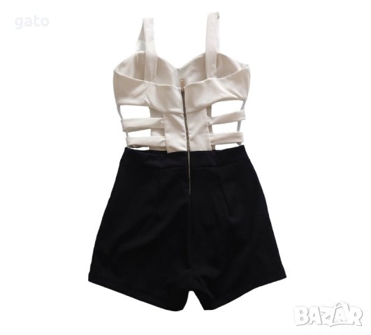 Къс елегантен гащеризон в бяло и черно , снимка 5 - Гащеризони - 40604572