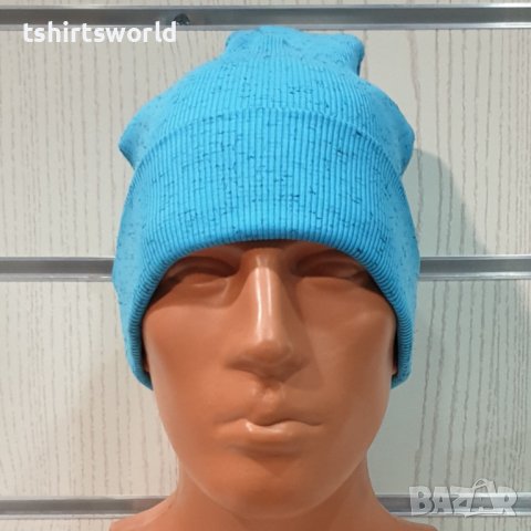 Нова мъжка зимна шапка рипс с подгъв в цвят син меланж, снимка 2 - Шапки - 39333037