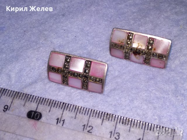 СРЕБЪРНИ СЕДЕФЕНИ АРТ ОБЕЦИ СРЕБРО 925 с ШЛИФОВАН РОЗОВ СЕДЕФ и МАРКАЗИТИ - ЧАСТ от КОПЛЕКТ 27657, снимка 13 - Обеци - 41638266