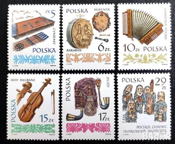 Полша, 1984 г. - лот марки на тема музика, цветя, спорт, олимпиада, ордени, животни, архитектура.