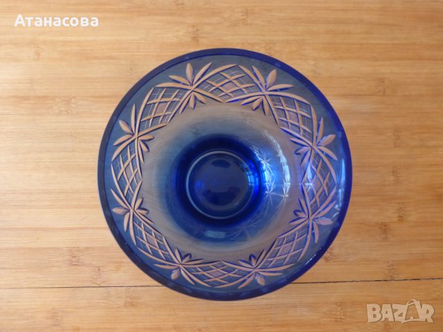 Синя кристална ваза дизайн Karin Grigat Германия 1970 г, снимка 7 - Вази - 42359302