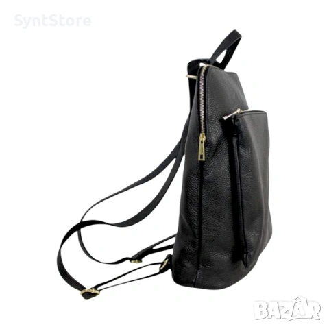 Стилна дамска раница от естествена кожа – черна, многофункционална, снимка 3 - Раници - 53048282