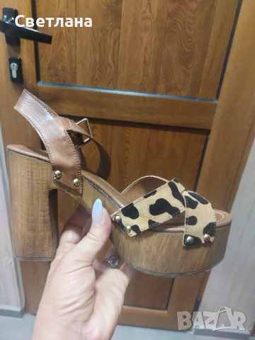 Bata сандали на висок дебел ток и платформа в предната част , снимка 5 - Сандали - 51439842