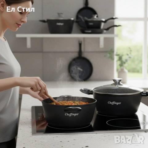 Комплект съдове за готвене от 10 части–с мраморно покритие за всички видове котлони, снимка 2 - Съдове за готвене - 53574041