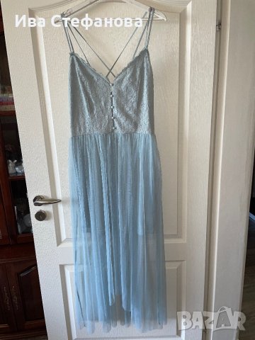 Разкошна нова с етикета парти коктейлна официална дълга рокля тюл дантела нежна синя hm лимитирана , снимка 5 - Рокли - 41328945