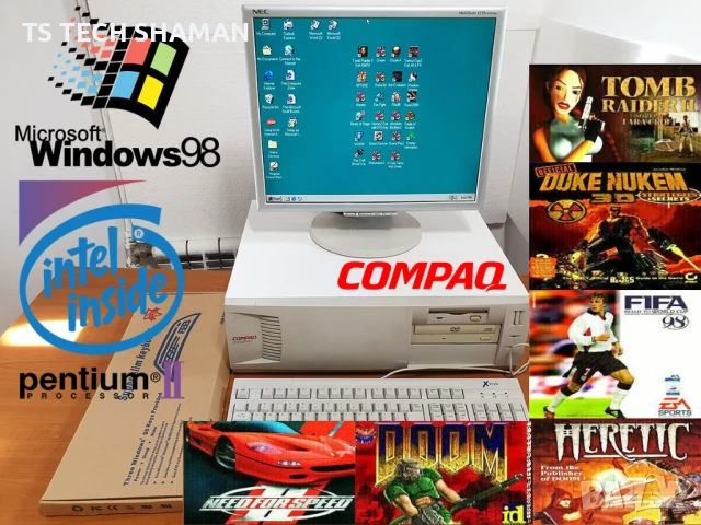 ⭐Продавам ретро компютър COMPAQ 6350 с инсталиран Windows 98 и 23класически игри⭐