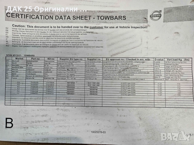 VOLVO S90 V90 31470787 Теглич автоматичен  Нов Оригинален артикул, снимка 4 - Части - 52307518