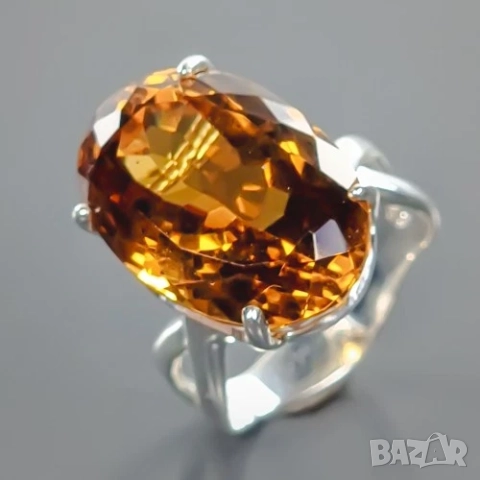 925 сребърен пръстен с цитрин 23 карата, подходящ за подарък, снимка 1