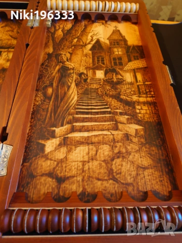 Луксозна ръчно изработена табла от масивно дърво (пирография), снимка 6 - Шах и табла - 53614551