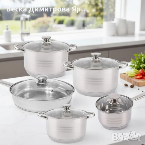 Комплект съдове от неръждаема стомана – 12 части - Готви като професионалист у дома, снимка 3 - Съдове за готвене - 52084650