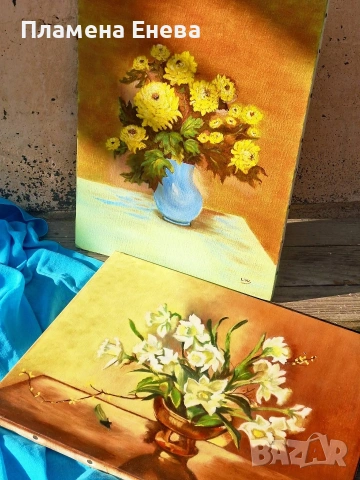 Два авторски натюрморта с маслени бои върху платно 