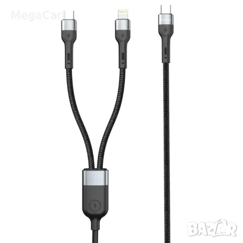 Кабел за данни DeTech DE-49CCL, 2 в 1, Type-C - Type-C, Lightning, 1.0m, Черен