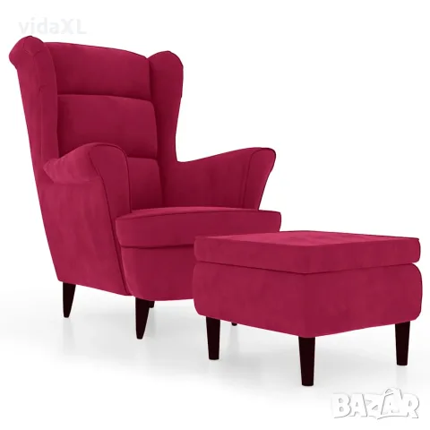 vidaXL Фотьойл Wingback с табуретка, виненочервен, кадифе（SKU: 3115936）
