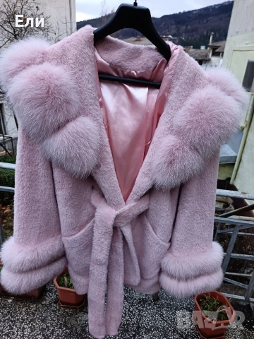 Палто алкантара с естествен косъм от лисица 