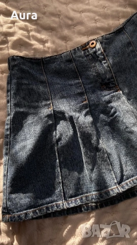 blue denim mini skirt in a pleated tennis style, снимка 4 - Поли - 53814702