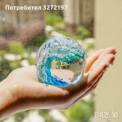 3Д Кристално преспапие, ръчно издухан син океански декор, снимка 8 - Декорация за дома - 50442536