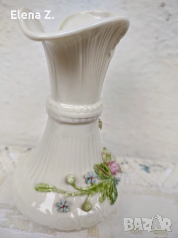 Belleek Ирландия рзакошна ръчно изработена ваза-кана, снимка 2 - Декорация за дома - 52505331