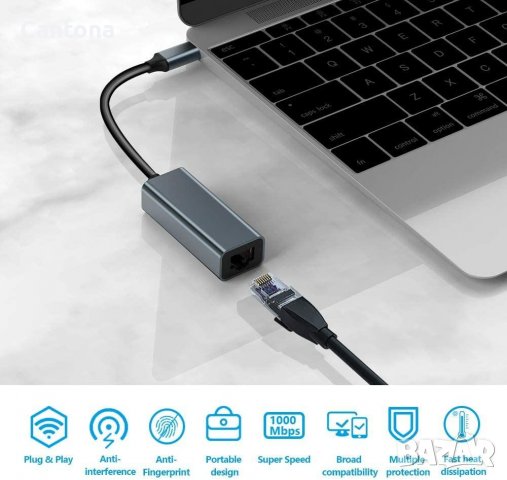 USB Type-C (Thunderbolt 3) към RJ45 Gigabit Ethernet LAN, Realtek RTL8153, снимка 4 - Мрежови адаптери - 40213938