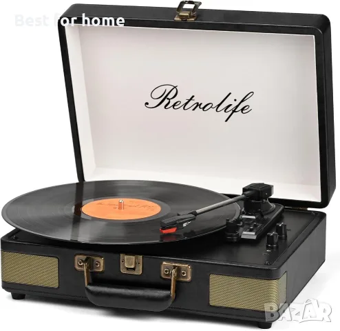 Преносим грамофон Retrolife тип „куфарче“ с Bluetooth, 3 скорости и вградени високоговорители 