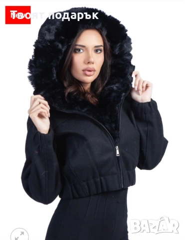 Късо палто  яке с еко пух , снимка 3 - Якета - 52298234