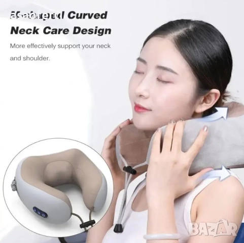 🧘 Шиацу U-образна Масажна Възглавница за Врат с Подгряване – Мемори Пяна, Безжична