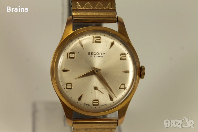 1960's SECORY Позлатен Швейцарски Ръчен Часовник, снимка 4 - Мъжки - 52380186