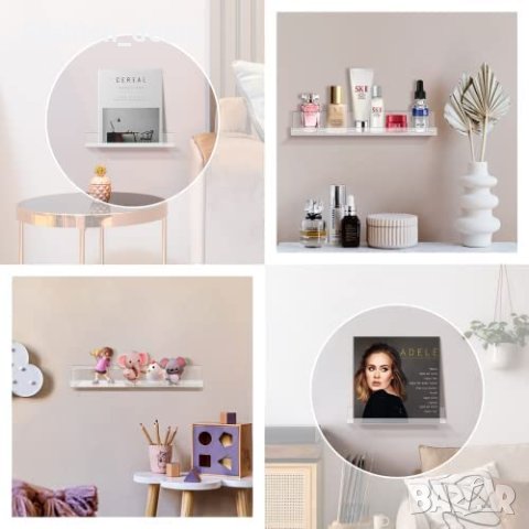 Нов акрилен винилов рафт за плочи прозрачен плаващ за стена съхранение, снимка 3 - Други стоки за дома - 40741417