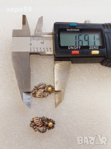 Прекрасни стари златни 18 к. обеци , перли и диаманти, снимка 3 - Обеци - 52865293