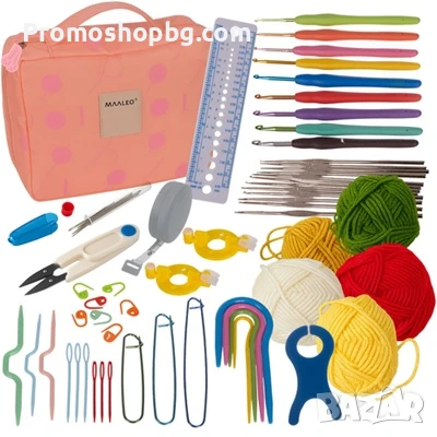 Комплект за плетене на една кука Maaleo, 58 части, прежда, куки, аксесоари за плетене