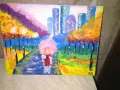 	Картина Цветна разходка под дъжда 40х30см маслени бои подписана, снимка 3