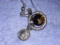 ПОСРЕБРЕНА МЕДНА СКЪПОЦЕННА АР НУВО ОРНАМЕНТИРАНА ОБЕЦА с РЪЧНО ПОЛИРАН КАМЪК ТИГРОВО ОКО 38230, снимка 9