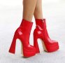 Боти на ток - червен лак - YSV1, снимка 2