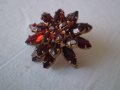Винтидж брошка червен Чешки кристал месинг, снимка 3