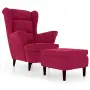 vidaXL Фотьойл Wingback с табуретка, виненочервен, кадифе（SKU: 3115936）, снимка 1
