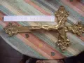 Старинен голям месингов кръст с разпятие., снимка 1
