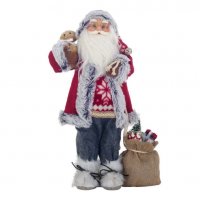 Коледна реалистична фигура Дядо Коледа с чувал с подаръци, 46см , снимка 1 - Декорация за дома - 34749697