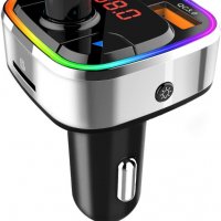 Bluetooth 5.0 FM трансмитер, QC3.0, MP3 плейър, Hands Free, 2 USB порта, RGB LED подсветка, слот за , снимка 1 - Аксесоари и консумативи - 36007850