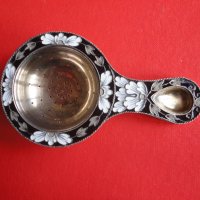 Уникална руска сребърна цедка за чай емайл позлата 916, снимка 8 - Колекции - 38740723