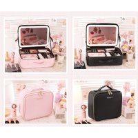 Куфар за грим с огледало и LED осветление - розов цвят или черен цвят в два размера, снимка 2 - Други - 42517975