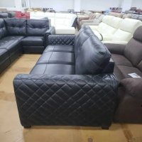 Черен кожен диван голяма тройка, снимка 9 - Дивани и мека мебел - 41534246